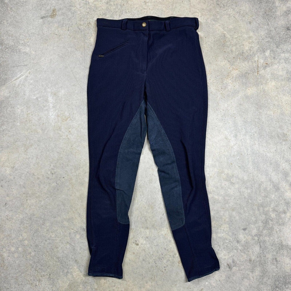 Tuff Rider Full Seat Breeches Womens 30 Blue Ribbed Equestrian Pants Mid Rise